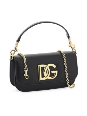 Bolsa de hombro de cuero de cuero Dolce & Gabbana negro