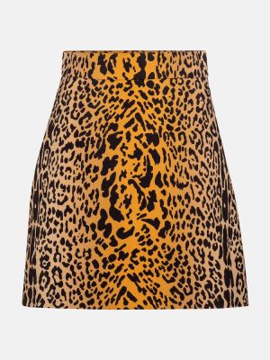 Leopardí vlněné mini sukně s potiskem Miu Miu hnědé