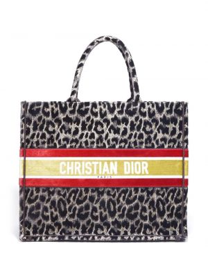 Nákupná taška s potlačou s leopardím vzorom Christian Dior hnedá