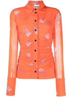Kvetinová košeľa s potlačou Ganni oranžová