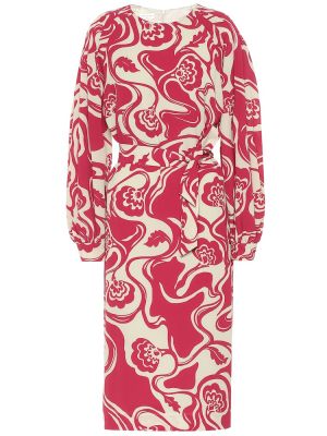 Midi haljina s cvjetnim printom Dries Van Noten ružičasta
