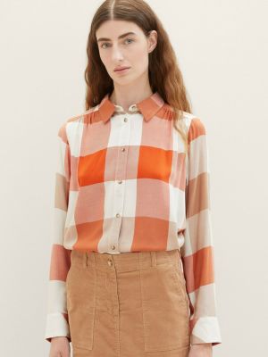 Плетеная клетчатая рубашка Tom Tailor оранжевая