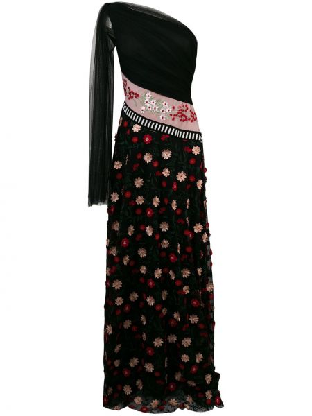 Kvetinové šaty s výšivkou Talbot Runhof čierna