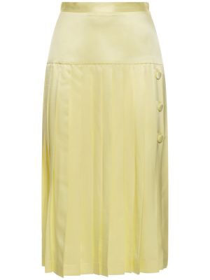 Plisirana svilena satenska midi suknja Alessandra Rich žuta