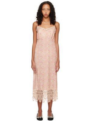 Розовое платье-миди с цветочным принтом Simone Rocha
