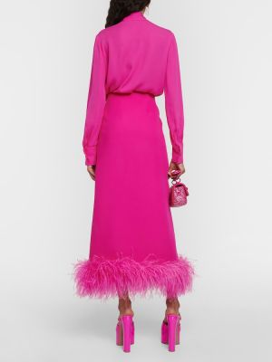 Svilena midi suknja sa perjem Valentino ružičasta