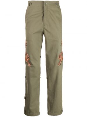 Ravne hlače z vezenjem s tigrastim vzorcem Maharishi zelena