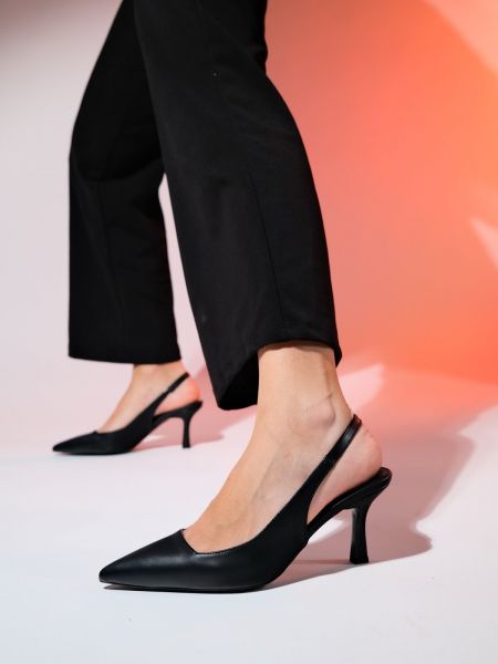 Черные туфли с вырезом на спине на каблуке с острым носком Luvishoes