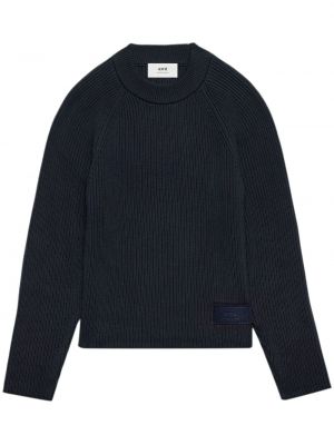Плетен пуловер Ami Paris синьо