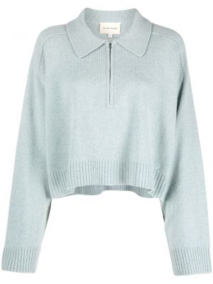 Плетен пуловер с цип Loulou Studio синьо