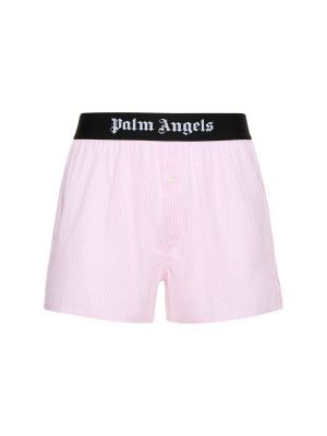 Памучни шорти на райета Palm Angels розово
