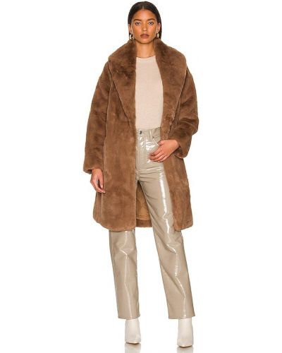 Пальто с мехом из искусственного меха кэмэл Adrienne Landau, коричневый