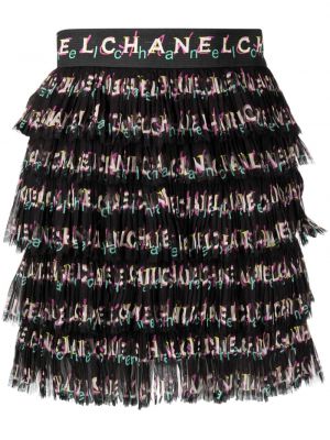 Hedvábné mini sukně s potiskem Chanel Pre-owned černé