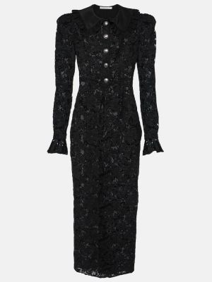 Bombažna midi obleka s čipko Alessandra Rich črna
