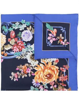 Květinový hedvábný šál s potiskem Ferragamo modrý