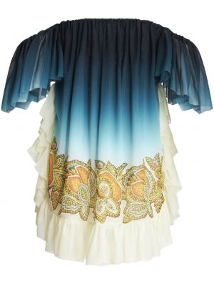 Hedvábné koktejlové šaty s potiskem s paisley potiskem Etro modré