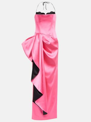 Сатенена макси рокля с панделка Rasario розово
