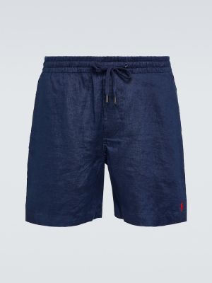 Pantalones cortos de lino con bordado Polo Ralph Lauren azul