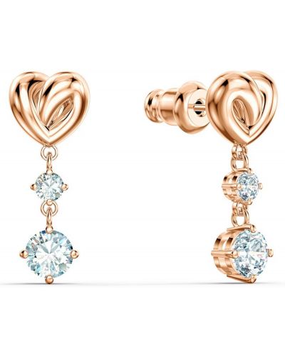 Rožinio aukso skaidrios auskarai su širdelėmis Swarovski auksinė