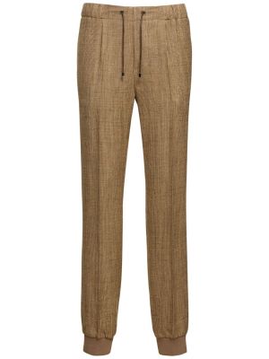 Lněné běžecké kalhoty Ralph Lauren Collection hnědé