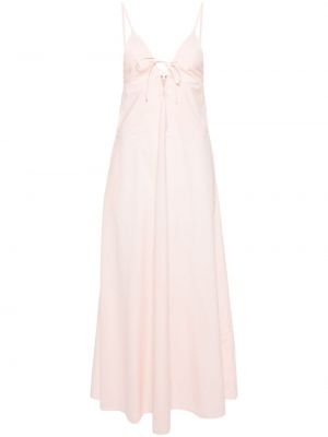 Maksi haljina s vezicama s čipkom Forte_forte ružičasta