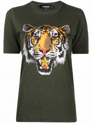 Тениска с принт с кръгло деколте с тигров принт Dsquared2 зелено