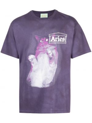 Koszulka bawełniana z nadrukiem Aries fioletowa