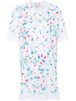 Βαμβακερή φόρεμα με σχέδιο με αφηρημένο print Marni λευκό