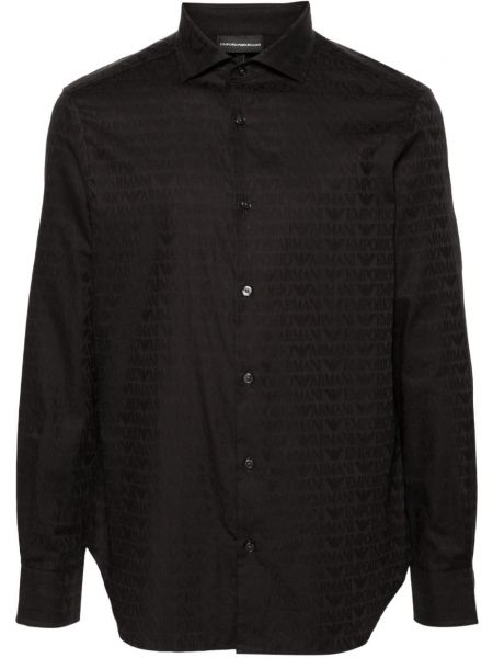 Βαμβακερό πουκάμισο ζακάρ Emporio Armani μαύρο