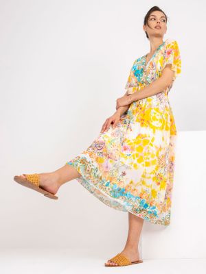 Midi šaty s potlačou Fashionhunters žltá