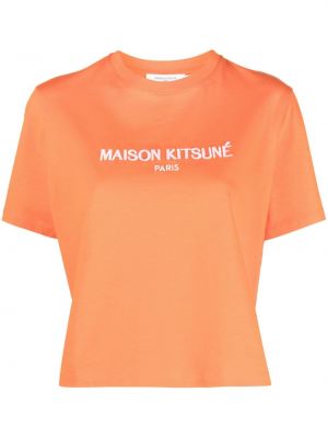 Majica z vezenjem Maison Kitsuné oranžna
