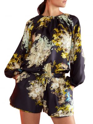 Черные шелковые шорты в цветочек с принтом Cynthia Rowley