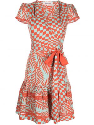 Květinové bavlněné mini šaty s krátkými rukávy Dvf Diane Von Furstenberg - červená