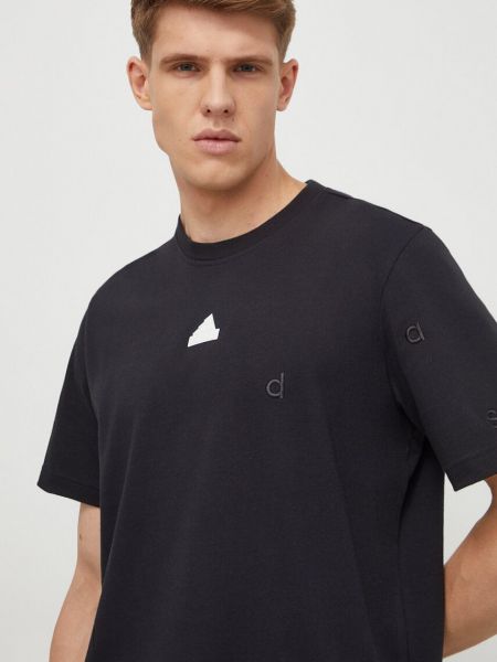 Bavlněné tričko s aplikacemi Adidas černé