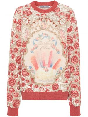 Gėlėtas megztinis apvaliu kaklu Acne Studios rožinė