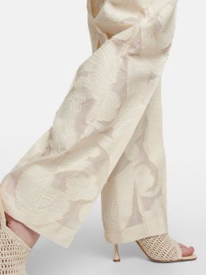 Žakárové bavlnené rovné nohavice The Mannei biela