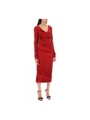 Vestido midi de raso con escote v drapeado Dolce & Gabbana rojo