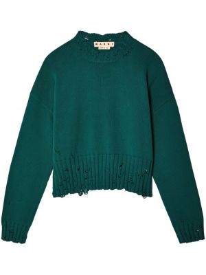 Плетен пуловер с протрити краища Marni зелено