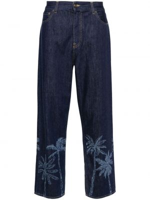 Straight leg jeans di cotone con stampa Alanui blu