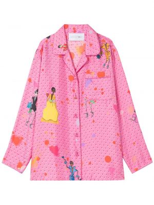 Bluză de mătase cu buline cu imagine Az Factory roz