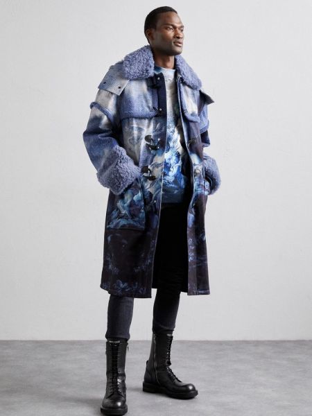 Płaszcz zimowy klasyczny Roberto Cavalli niebieski