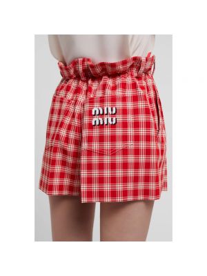 Pantalones cortos con bordado de algodón Miu Miu rojo