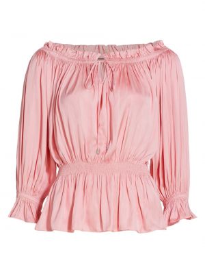 Атласная блузка с рюшами Elie Tahari розовая