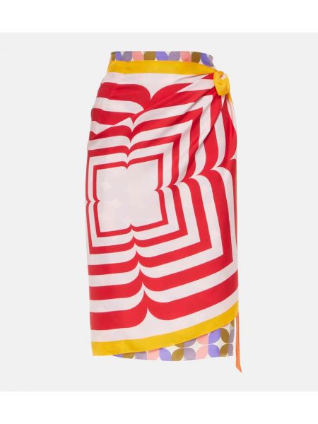 Svilena midi suknja s printom Dries Van Noten ružičasta