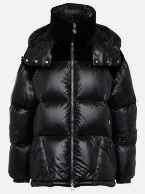 Sametová péřová bunda z nylonu Moncler černá