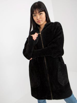 Палто с цип от алпака вълна Fashionhunters черно