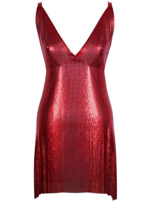 Sukienka mini z dekoltem w serek z siateczką Fannie Schiavoni czerwona
