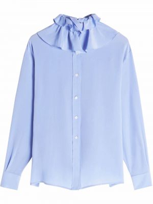 Копринена риза с волани Victoria Beckham синьо