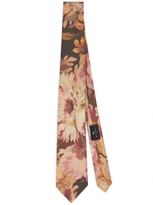 Virágos selyem nyakkendő nyomtatás Etro barna