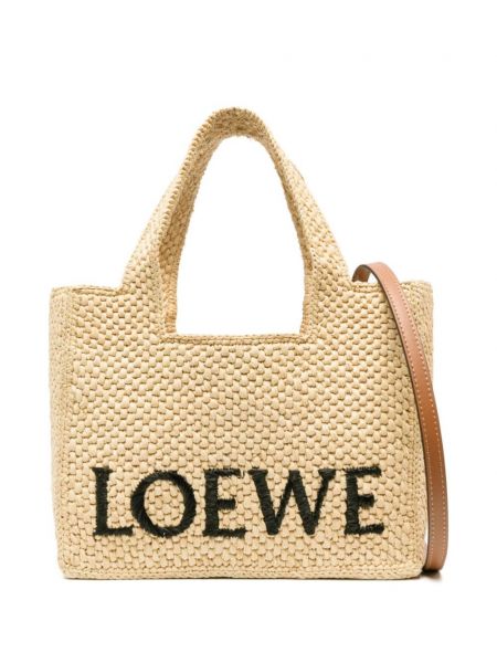 Shopper handtasche mit stickerei Loewe beige